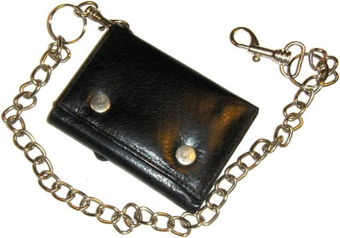 4 1/4 inch Leather Trifold Biker Wallet with Chain - Black...