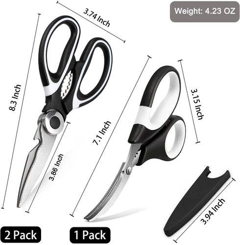 Food Grade Kitchen Scissors 3 Pack- Lifetime Replacement Warranty -Heavy Duty Stainless Steel Cooking Shears for Cutting Meat, Food, Fish, Poultry...