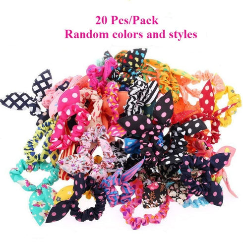 AKOAK 20 Pcs Per Pack Lovely Baby Girl's Rabbit Ear Hair Tie Bands Polka Dot Leopard Trip Ponytail Holder...
