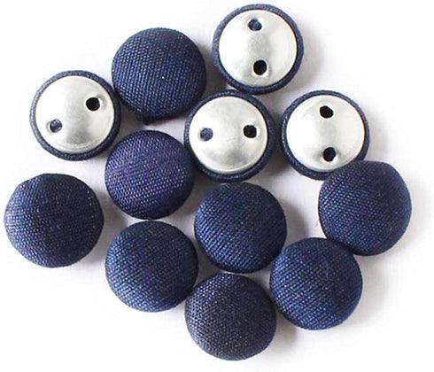 Round Button Decorative Dupion Fabric Covered Handmade 12 Buttons for Sewing Scrapbooking Craft -2.5 cm (Navy Blue)...