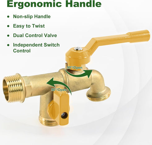 Outdoor Double Taps Water Faucet, Garden Hose Splitter 2 Way, 3/4 inch Wall Mounted Brass Water Tap, Frost-Proof Outside Spigot Replacement with 2...