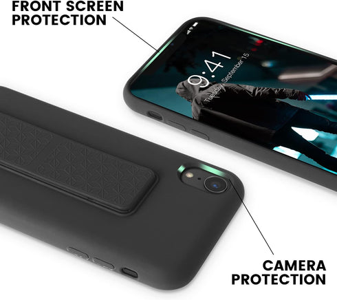 LAUDTEC Silicone Kickstand Case Compatible with iPhone XR case Vertical and Horizontal Stand Hand Strap Metal Kickstand, Flexible Soft Liquid Sili...