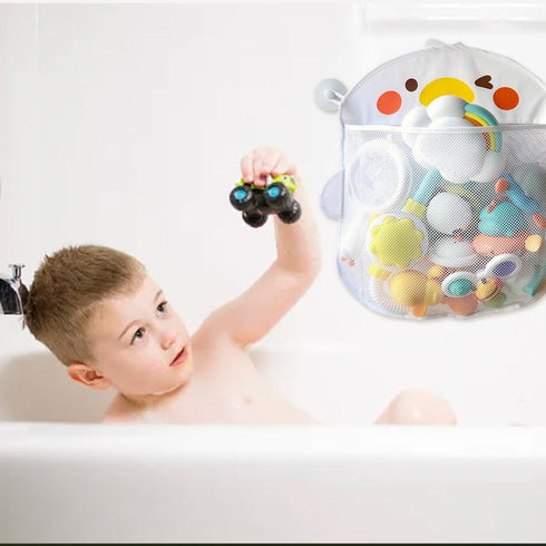 Mesh Bath Toy Organizer?Wth 2 Suction Cups Hanging Mesh Bathtub Toy Holder for Kids and Baby Compatible with Bath Toy Storage(White)...
