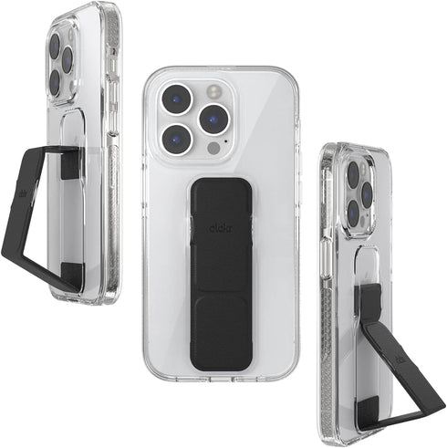 CLCKR Case Designed for iPhone 14 Pro with Phone Grip | Ultra-Thin Phone Case with Phone Stand | 6.1 Inch Clear Black | Shockproof Phone Holder wi...