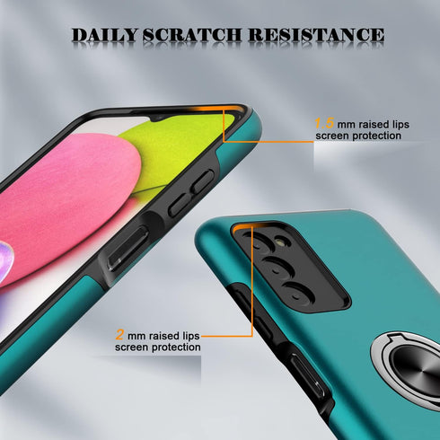 for Samsung Galaxy A03S Phone Case with TPU Screen Protector, Ring Holder Kickstand Drop Proof Protective Slim Hard Dual Layer Stand Non-Slip Toug...