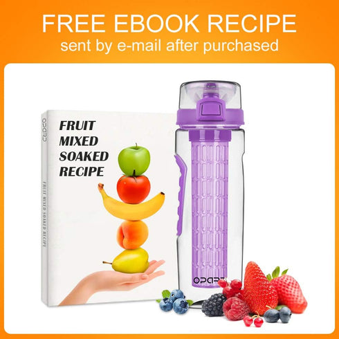 Opard Water Bottle with Time Marker, 30 oz Sports BPA Free Plastic Reusable Fruit Infuser Water Bottles with Handle, Leak Proof Flip Top Lid, Infu...