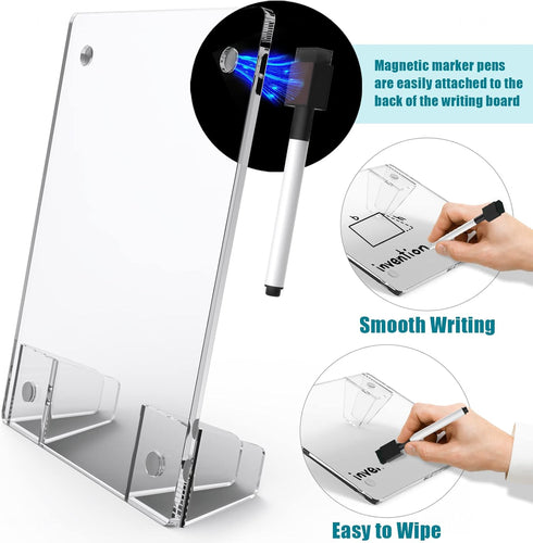Clear Acrylic White Board 8x6 Inches, Frameless Desktop Dry Erase Board with Flexible Magnetic Stand and Markers, Mini Whiteboard Desk Accessories...