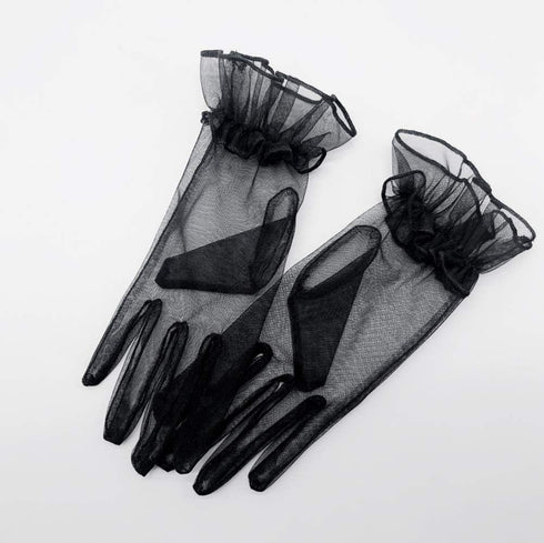QRBTSCL Women's Ruffled Tulle Mesh Gloves Wedding Party Gloves Short Prom Evening Gloves...