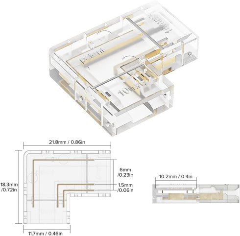 BTF-LIGHTING FCOB COB 10mm/0.39in Width LED Strip Connector Kit 6Pcs 3 Pin Transparent Gapless L-Shaped Connectors 4Pcs 4Pin Strip to Strip Connec...