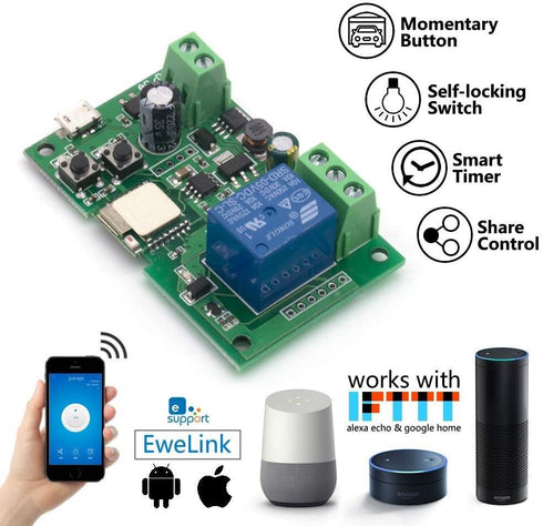 wireless jog relay momentary/self-locking switch module DIY smart home remote control wifi relay switch Ewelink App compatible with Alexa Echo Goo...