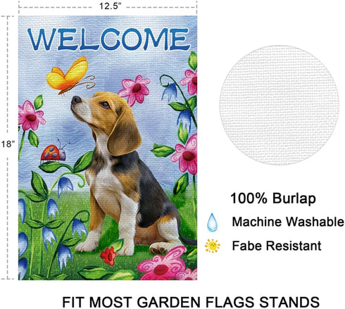 Welcome Dog Garden Flag Vertical Double Sided Burlap Flower Summer Yard Outdoor Decor Home Decor (12.5 x 18, Welcome Dog)...
