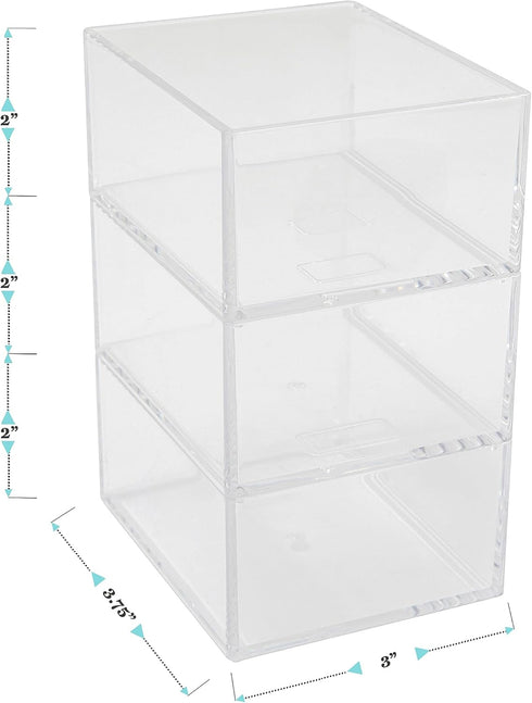 Martha Stewart Brody Desktop Storage Organizer, Stack and Slide Plastic Organizer Tray, Organizer for Office, Kitchen, or Vanity, 3" x 3.75", Clea...