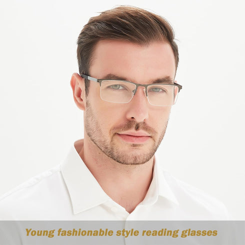 EYECEDAR 5-Pack Reading Glasses for Men Metal Half Frame Rectangular Style Spring Hinges Eyeglasses Mens Readers 1.50...