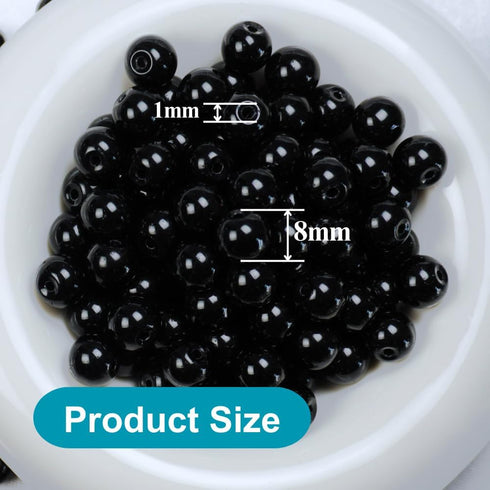 145pcs Glass Beads, 8mm Glass Beads for Barcelet and Jewelry Making DIY Crafts (Black)...
