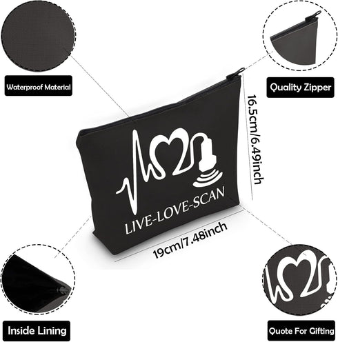ZJXHPO Sonographer Cosmetic Bag Radiologist Gift Live Love Scan Makeup Bag Ultrasound Tech Gift Radiology Travel Case (BL Scan)...