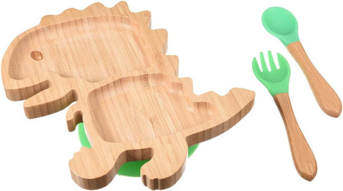 Bamboo baby Plate SET BOX with Suction Sustainable and Safe: Baby plate with Spoon for dinner Eco-Friendly BPA Free (dinosaur)...