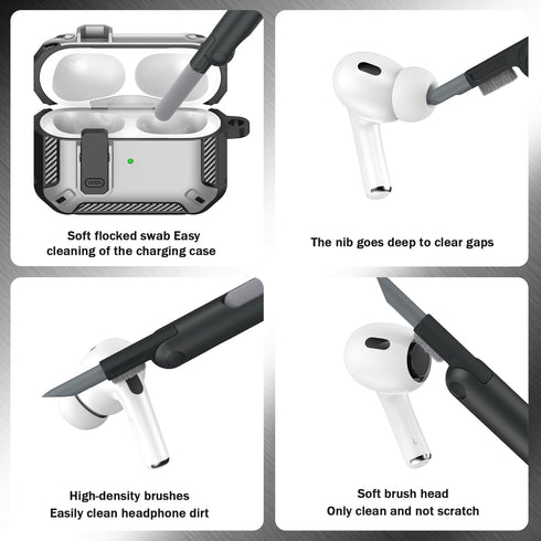 AirPods Pro 2nd Gen Case with Cleaning Kit, Military Hard Case Protective Armor with Lock, for AirPod Gen 2 Charging Case (2023/2022/2019, 2nd Gen...