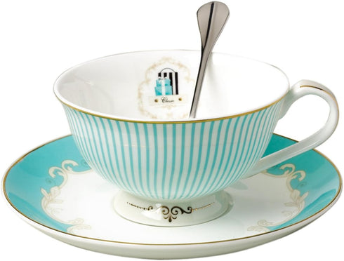 Jusalpha® Vintage Blue Bone China Teacup Coffee Cup Spoon and Saucer Set (FL-TCS01)...