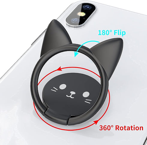 Cell Phone Ring Holder Ultra-Thin Cute Cat Metal Finger Grip 360° Rotation 180° Flip Kickstand Phone Grip for Magnetic Car Mount Compatible with A...