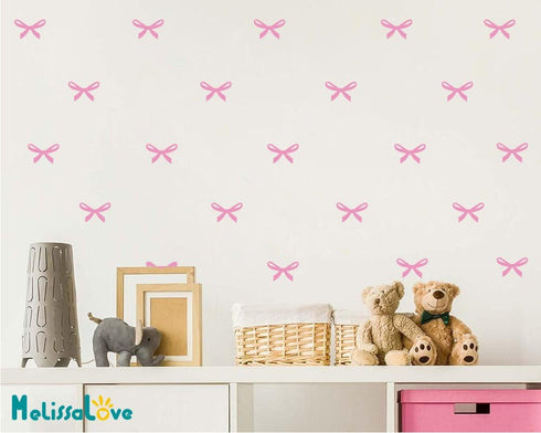 48pcs Pink Ribbons Wall Stickers for Kids Room Princess Girl Bedroom Pink Bow Wall Decals Removable Vinyl DIY Mural Stickers A407 (Light Pink)...