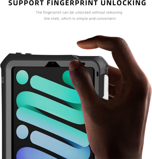 iPad Mini 6 2021 Case Waterproof with Pencil Holder, Built-in Screen Protector and Stand, Dustproof Shockproof Drop Proof Case, Rugged Full Body C...