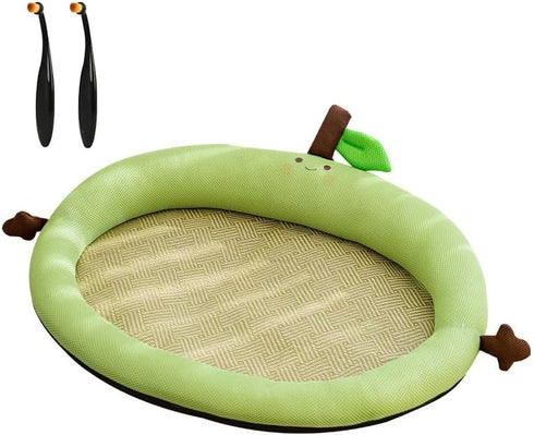 Cute Fruits Pet Cooling Summer Mat, Pet Straw Mat with Pillow for Dogs Cats, Pet Rattan Woven Breathable Comfort Mat Sleeping Pad for Dogs Cats Pu...