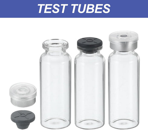 PATIKIL 20ml Sample Vials, 8 Pack Lab Empty Vials with Butyl Rubber Stopper and Crimp Top Caps Borosilicate Glass Vial, Transparent...
