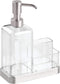 iDesign 67080 Forma Plastic Soap Pump with Caddy, Dispenser with Storage Compartment for Bathroom, Kitchen Countertops, Sinks, Set of 1, Stainless...