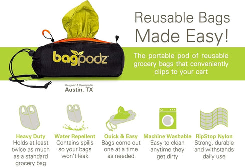 Sturdy Reusable Grocery Bags Foldable and Washable - Made From RipStop Nylon Hold 50lbs - Designed in USA Reusable Shopping Bags Inside a Compact ...