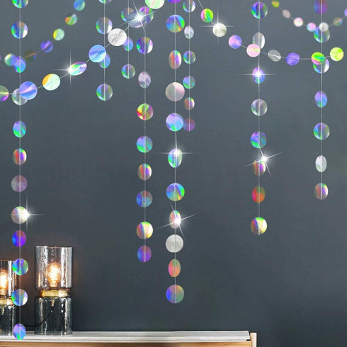 Cheerland Iridescent Party Decorations Holographic Circle Garlands Disco Theme Birthday Decoration Hanging Banner Graduation Decor Ball Streamer N...