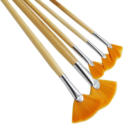 5Pcs/Set,Fan-Shaped Nylon Hair Short Wood Rod Brush Painting Drawing Supplies...