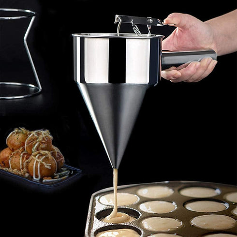MyLifeUNIT Stainless Steel Pancake Batter Dispenser, Funnel Dispenser with Stand for Takoyaki and Baking...