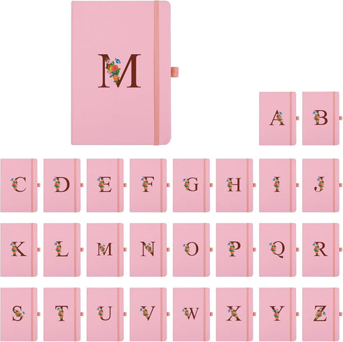 Pink Notebook for Women, 5.7"X8.3" A5 Journal Notebook with Letter B, Dual-Sided Writing Notebook with Dividers, Cute Leather Journal for Work, Bu...