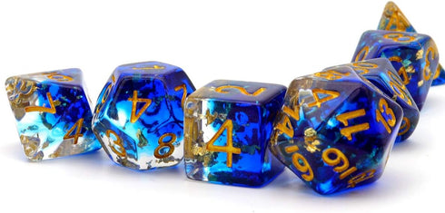 Blue Resin DND Dice Set Polyhedral D&D Dragon Dice for Dungeons and Dragons Gifts Pathfinder Shadowrun Role Playing Games-Navy Blue Clear Gold Fla...
