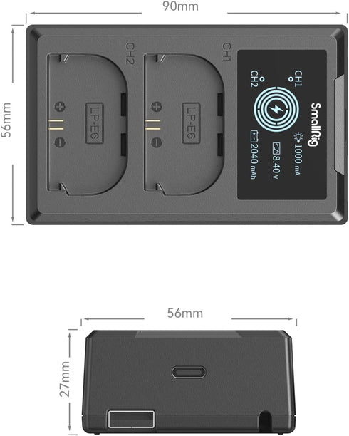 SmallRig LP-E6NH Dual Slot Battery Charger for Canon LP-E6NH Battery for Canon R7, R5, R5 C, R6, R, 5D IV/III/II, 6D, 6D II, 7D, 7D II, 60D, 70D, ...