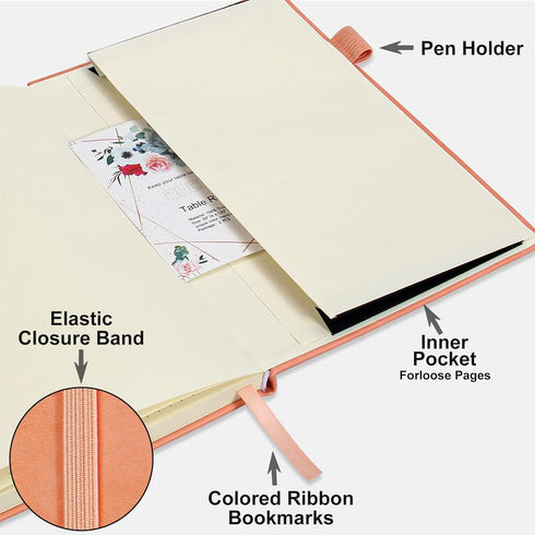 Dotted Journal Notebook with Pen Holder— A5 Leather Dot Grid Notebook with 160 Pages 100gsm Thick Paper, Hardcover Dotted Journal with Pocket for ...
