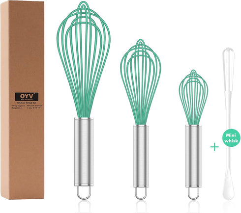 Teal Silicone Whisk, Professional Silicone Whisks For Cooking Non Scratch, Stainless Steel & Silicone Wisk,Plastic Rubber Whisk Tool for Nonstick ...
