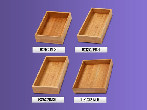 YBM Home Bamboo Drawer Organizer Storage Box for Kitchen Drawer, Junk Drawer, Office, Bedroom, Children Room, Craft, Sewing, and Bathroom, 2 Pack ...