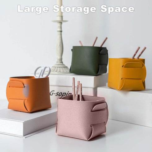 Mini Leather Pen Holder, Leather Folding Organizer, Makeup Brush Organizer, Desktop Organizer, Makeup Brush Organizer, Suitable for Office Supplie...