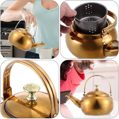 Hemoton Stainless Steel Tea Kettle Stovetop Teapot Hot Water Boiling Kettle with Handle Gas Cooker Metal Kettle Coffee Pot Golden...