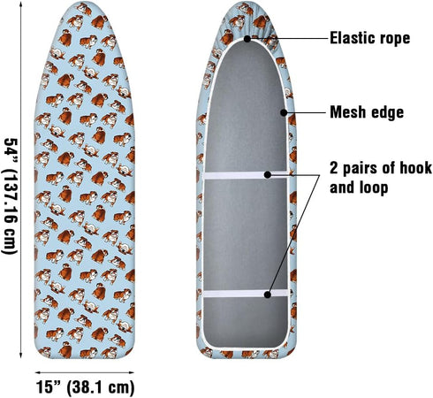WIRESTER 15x54 Inch Ironing Board Cover, Silicone Coating, Replacement Iron Board Cover with Elastic Edge, Hook and Loop Fastener Strap Fits Stand...