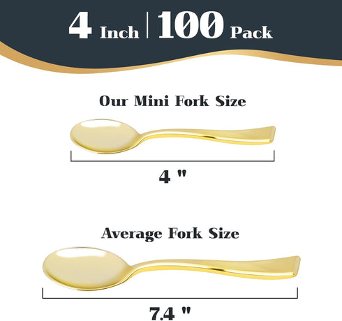 Kucoele 4 Inches Gold Mini Plastic Spoons, 100 Pack Disposable Small Dessert Spoons Heavy Duty Tiny Tasting Spoons for Appetizers, Puddings, Ice C...