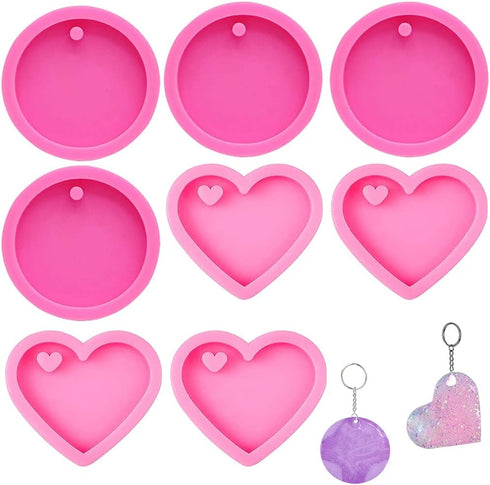 8 PCS Heart Shape Resin Mold,Round Shape Keychain Silicone Molds for Epoxy Resin DIY Keychain Decoration Homemade Dessert Fondant...