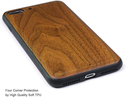Wood Case for iPhone 7 Plus/8 Plus -Real Natural Wood- Slim Shockproof Hybrid Wooden Cover for iPhone 7P/8P (Walnut)...