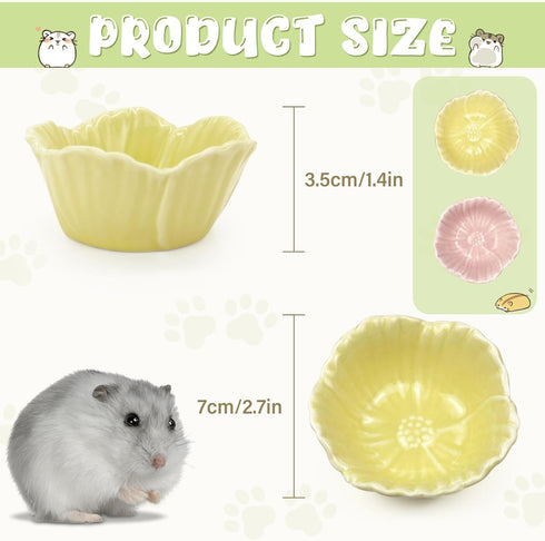 Small Ceramic Pet Hamster Bowl, Easy to Clean Anti Flipping Hamster Food and Water Bowl Feeding Bowl, Small Animal Bowls for Golden Bears, Rabbits...