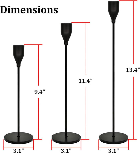 Candle Stick Holders Set of 3, Metal Taper Candle Stands Set Modern Elegant Decorative for Dinning Fireplace Wedding Party - Black...