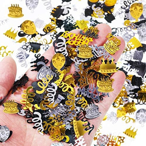 WILLBOND 4000 Pcs Black Gold Silver Birthday Confetti Party Decoration Happy Birthday Cake Balloon Metallic Foil Table Scatter Confetti for Birthd...