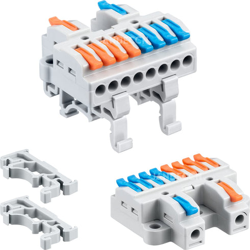 6pcs DIN Rail Terminal Blocks, DIY Splicing Wire Connectors for Circuit Inline 18-12AWG (2 in 8 out)...