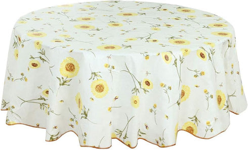 uxcell Seamless Waterproof Vinyl Round Tablecloth 60" Dia for Wedding/Restaurant/Parties Tablecloth Decoration Yellow Flower Pattern Floral Printe...