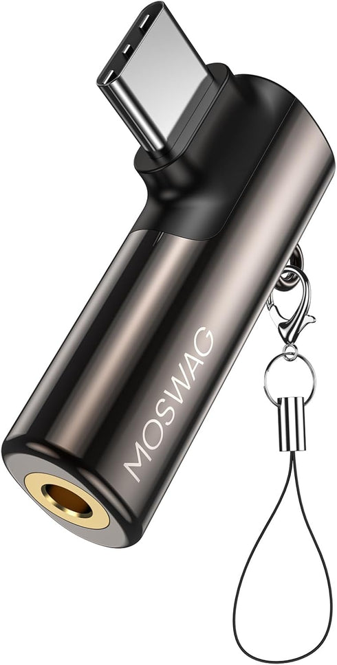 MOSWAG USB C to 3.5mm Jack Type C Headphone Adapter Right Angled Aux Mic Audio Dongle Zinc Alloy Headphone Adapter Compatible with iPhone 15 Plus ...